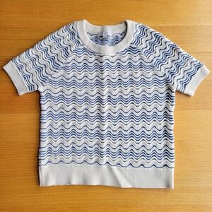 LOFT Cream and Blue Knit Sweater